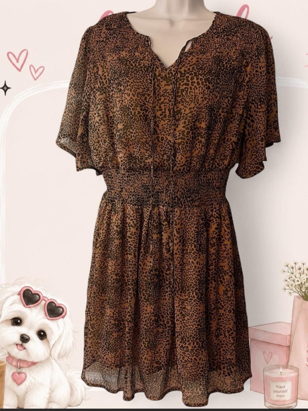 Brown Gold Midi Sundress with Flutter Sleeves